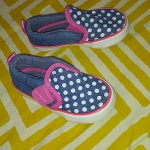 Denim Isaac Mizrahi toddler polka dot slip-ons